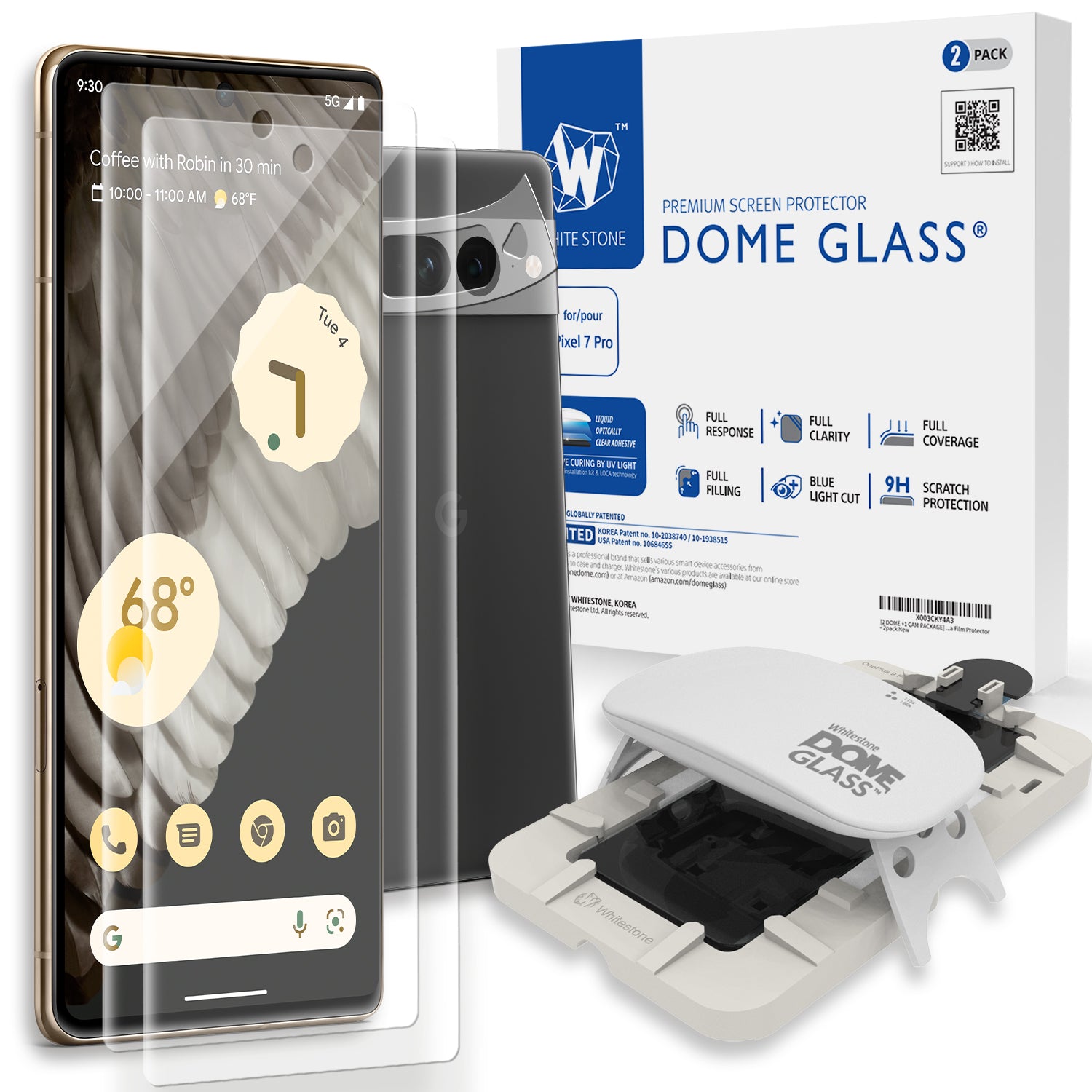 Dome Glass [2 1 Cam Package+ UV Lamp] Whitestone Screen Protector for Google Pixel 7 Pro - 2Pack