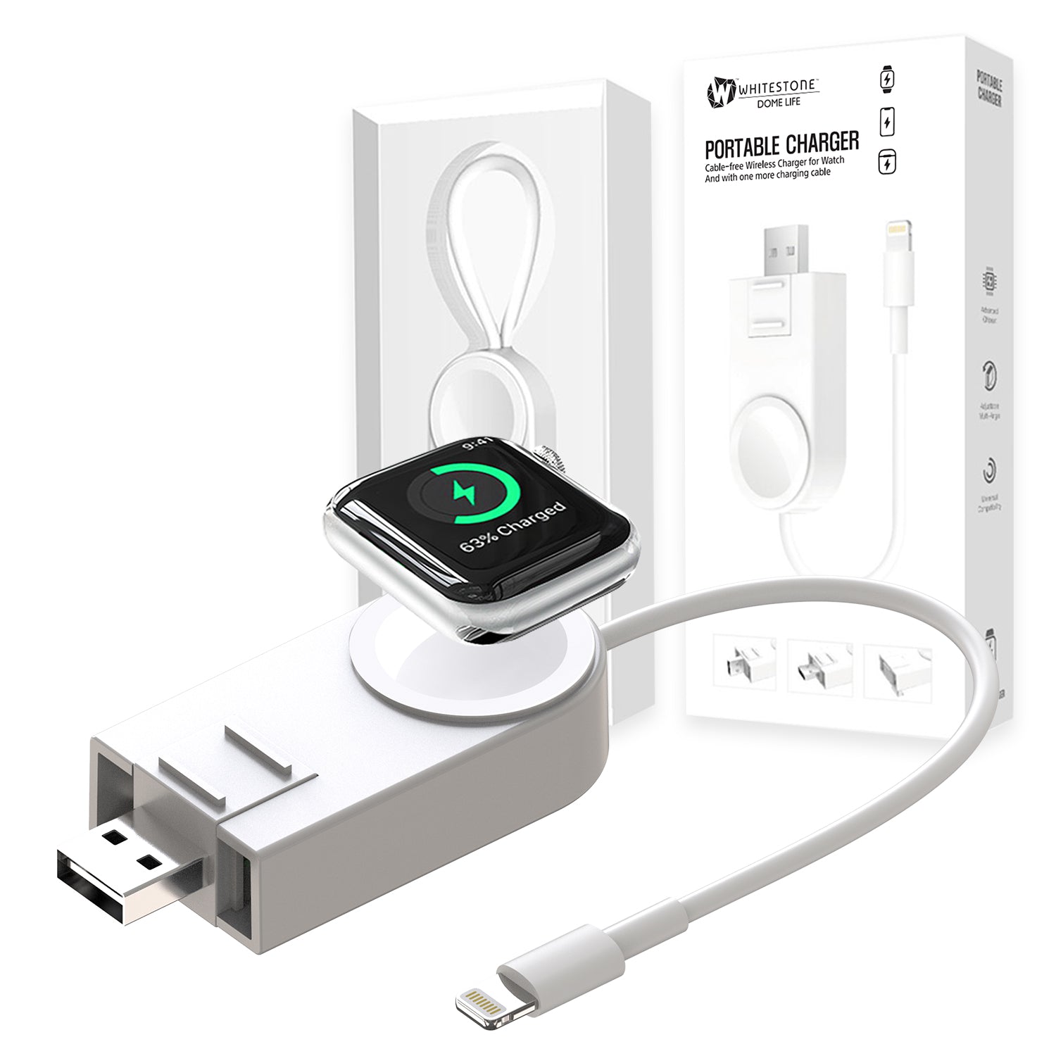 Link Magnetic Charger 2 in 1 USB Cable For Apple Watch iWatch & iPhone/iPad  - Great For Home, Work & Travelling